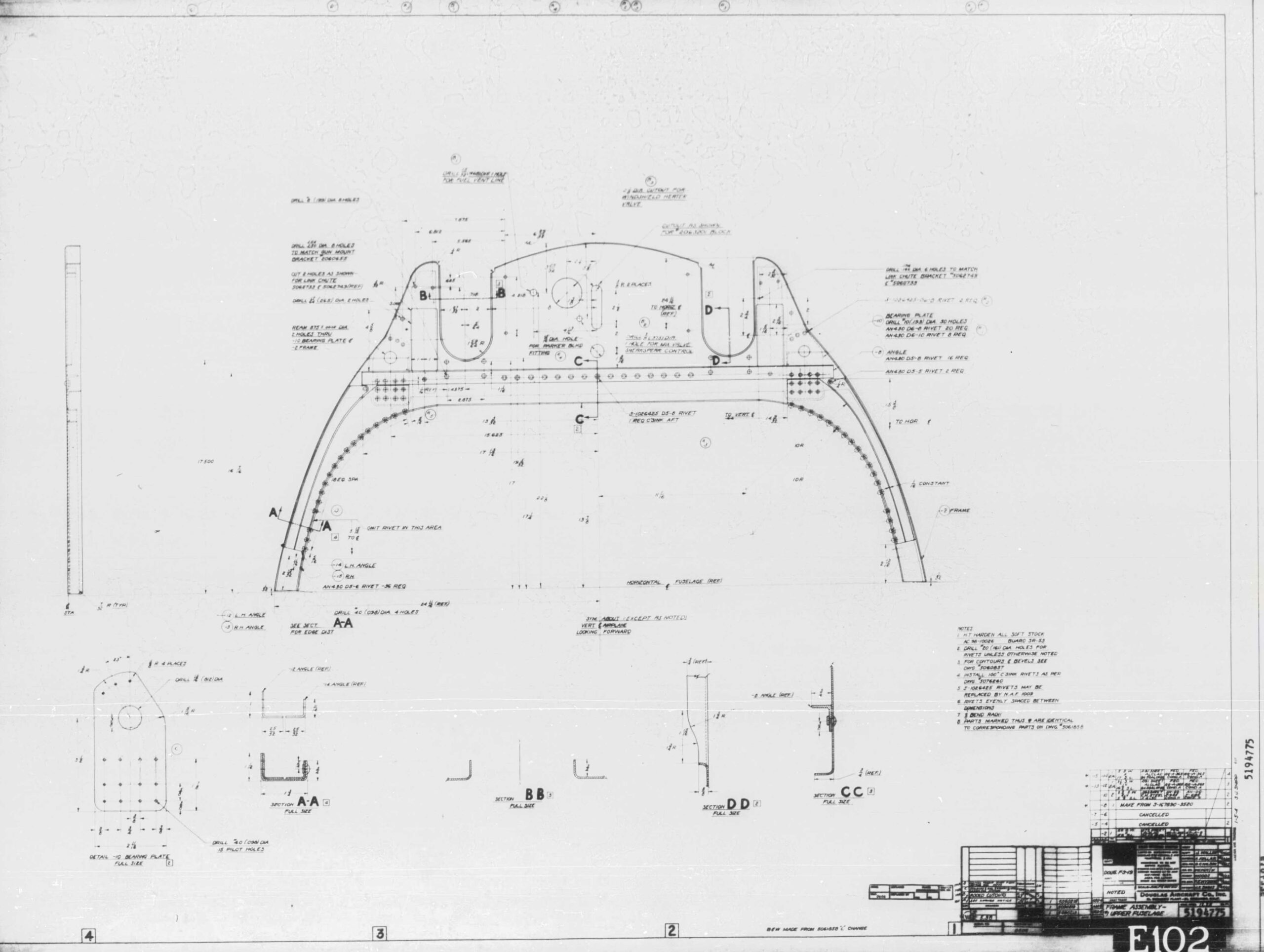 Douglas Sbd Frame 1 Upper Fuselage Assembly Drawing