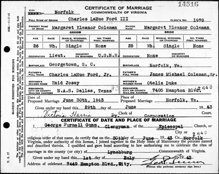 Ford III Wedding Info